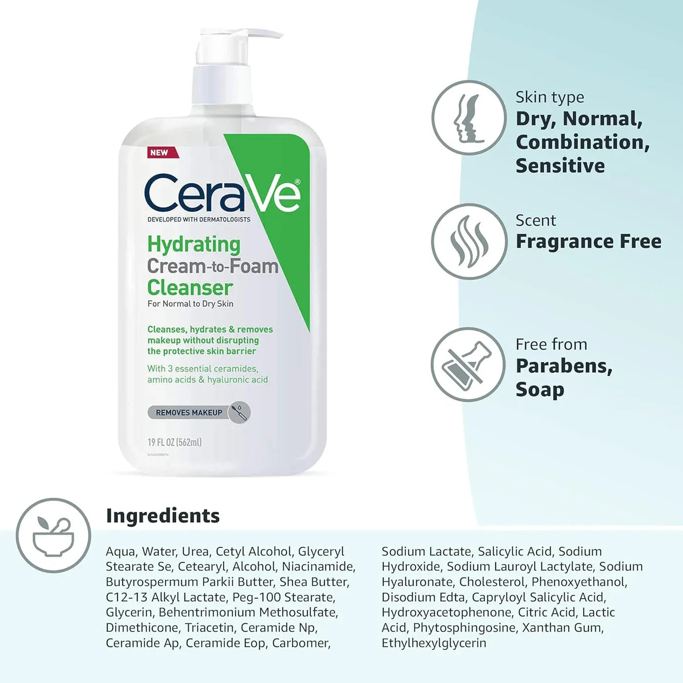 Cerave Hydrating Cream To Foam Cleanser 355ml